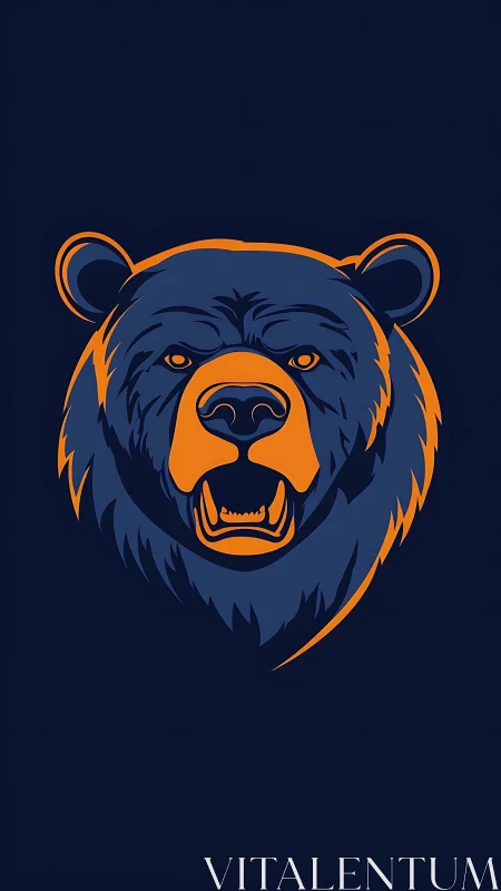 Bold stylized bear head glows in contrasting navy and orange.