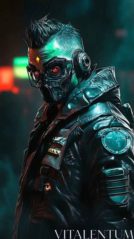 Cybernetic enforcer portrait renders neon-lit, high-gloss armor