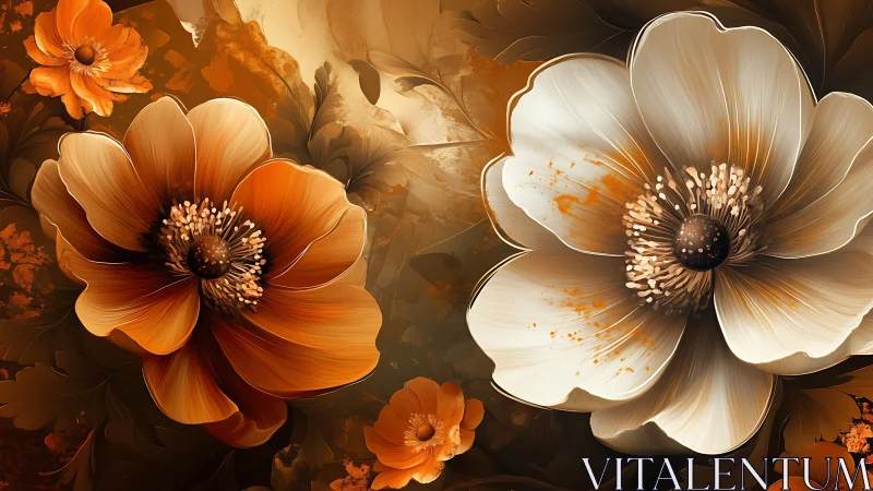 Ethereal Orange and White Flowers in Warm Digital Composition