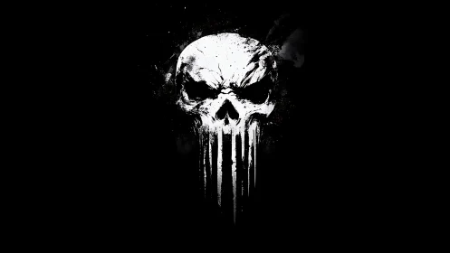 Bold dripping skull symbol stands out on deep black