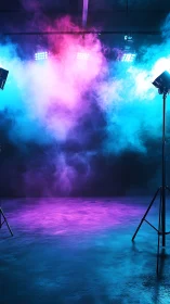 Bicolor LED stage wash illuminates fog-filled studio floor surface