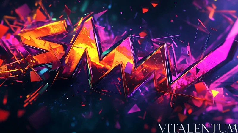 Neon shard typography bursts through dark abstract field