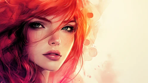 Fiery red-haired portrait with luminous painterly detailing.