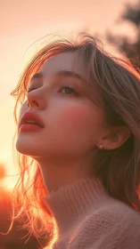 Soft sunset glow wraps a thoughtful young woman in warmth