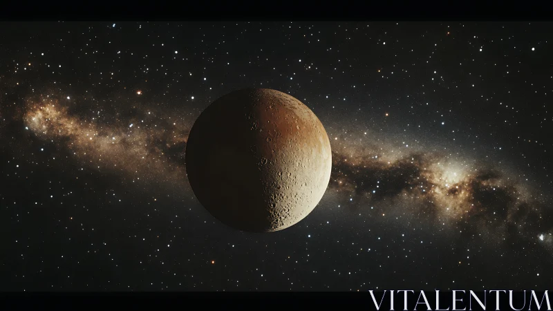 Gentle half-lit planet drifting through a starry galaxy.