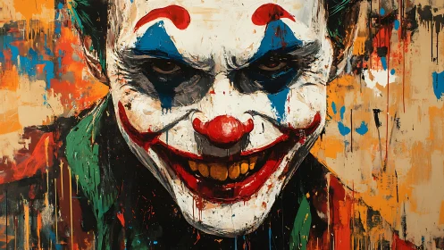 Expressionist clown portrait with chaotic splatter textures