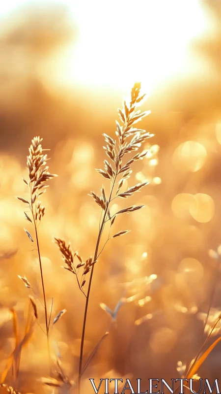 Backlit grass stems stand sharply against intense sunset glow