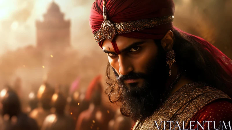 Warrior prince glares through dust-heavy battlefield haze.