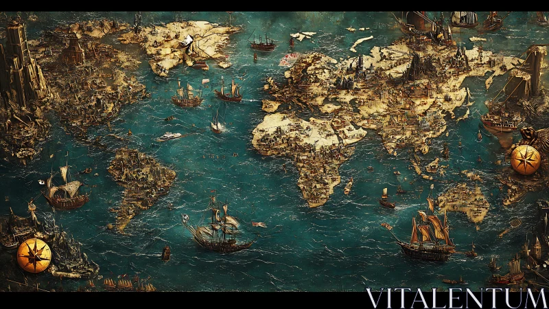 Fantasy world map with detailed continents and fleets.