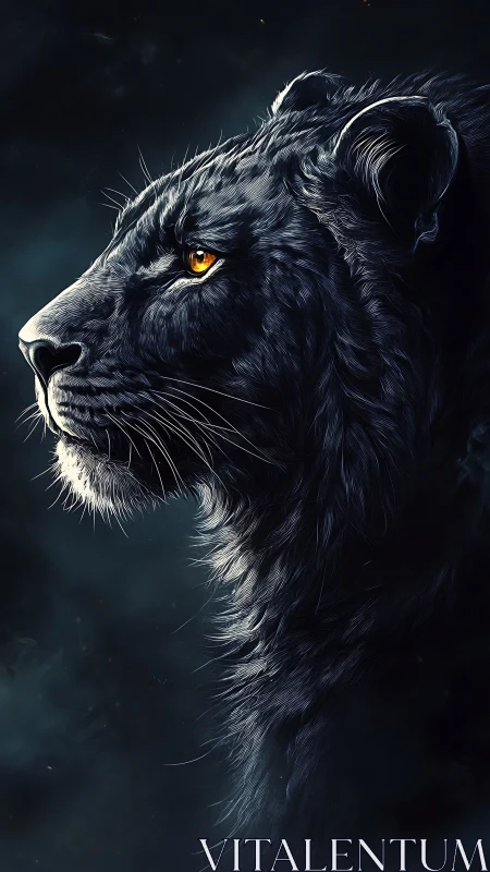 Black panther portrait with intense golden eyes against dark gradient