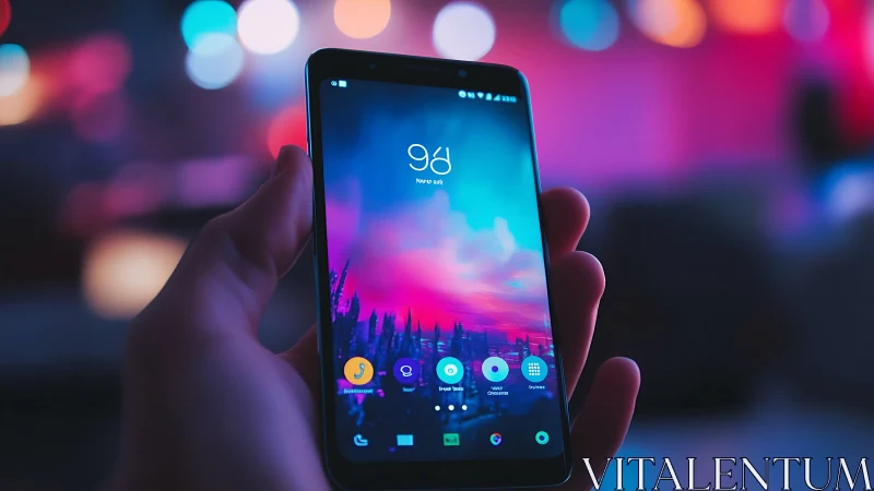 Smartphone with gradient display in ambient lighting.