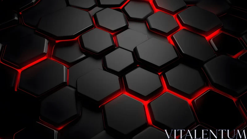 Futuristic black hexagonal tiles with glowing red neon highlights. Futuristic black hexagonal tiles with glowing red neon highlights.