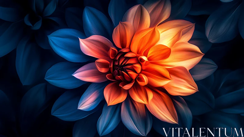 Luminous Dahlia Bloom Against Deep Indigo Darkness