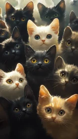 A Gathering of Loving Cats Gazing With Affectionate Eyes.