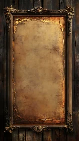 Weathered golden frame invites stories on rustic wood wall