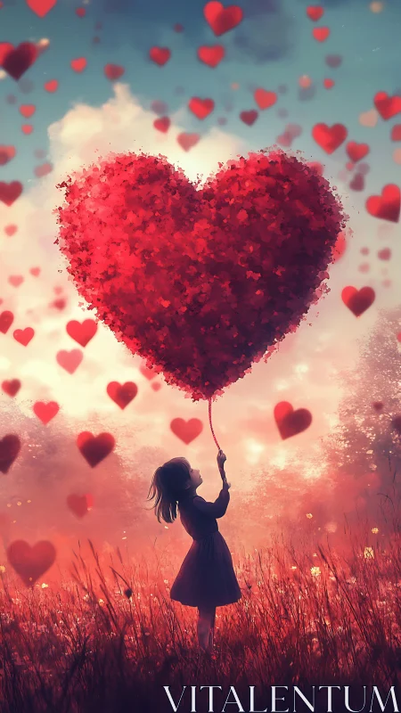Figure Holding Composite Heart Balloon Against Sky