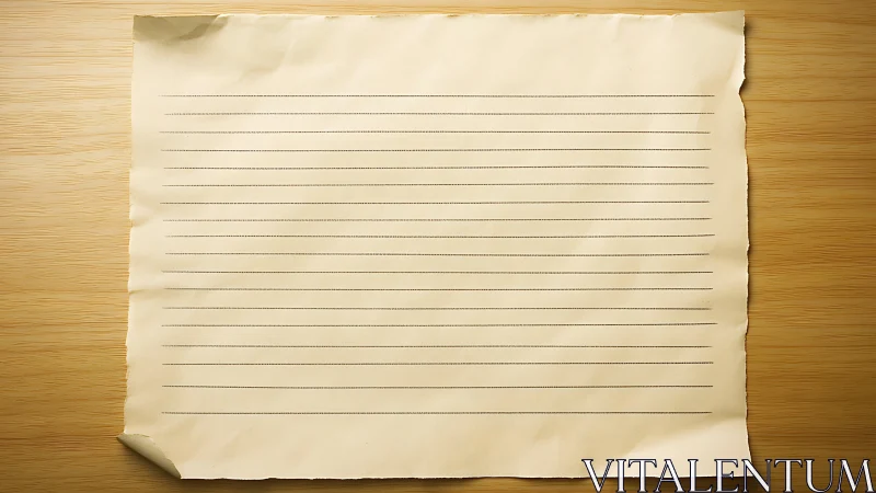 Vintage lined paper sheet on wooden tabletop background.