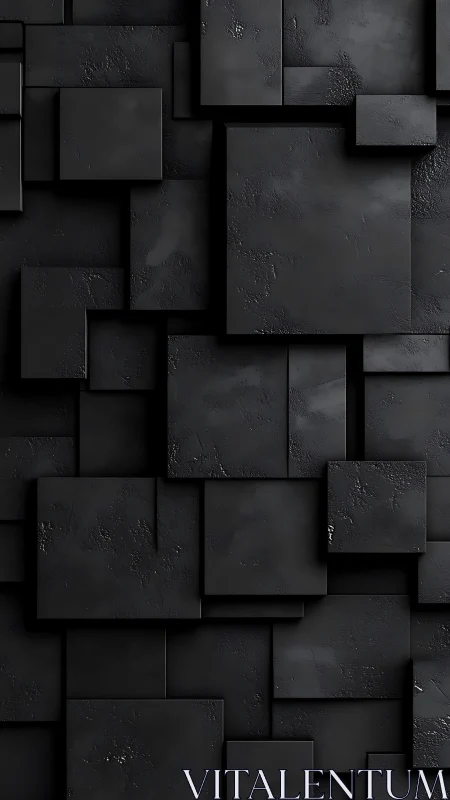 Textured matte black geometric relief of offset square panels