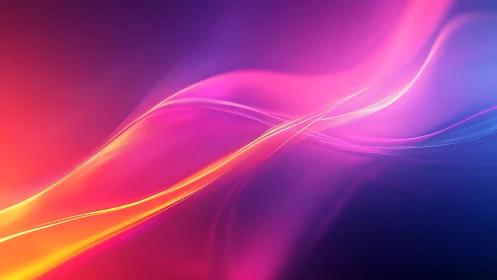 Glowing neon waves drift gently across a soft twilight sky