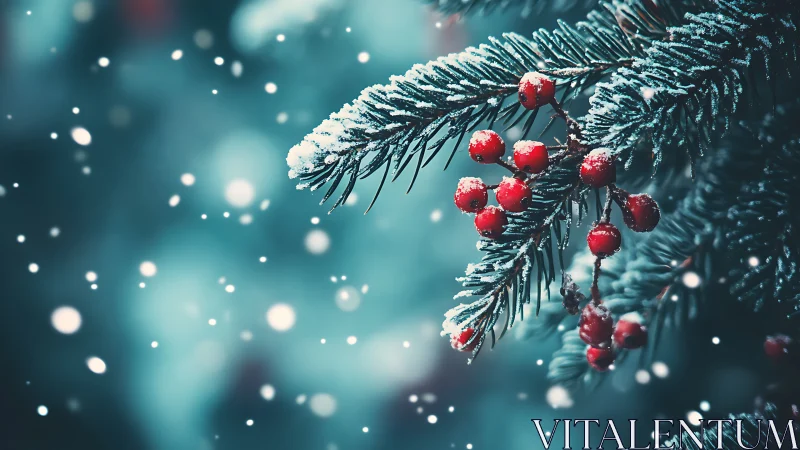 Crimson winter berries whisper quietly through drifting snow