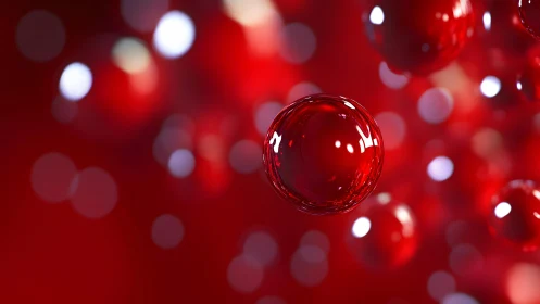 Shiny Red Spheres with Soft Bokeh Effect in Abstract Digital Art.