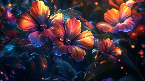 Luminous Flowers Glowing in Neon Magic.