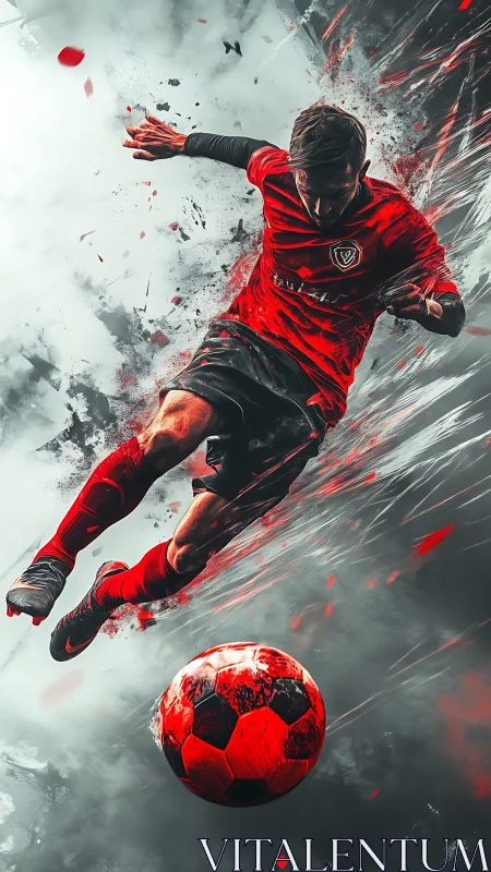Dynamic digital painting of a high-impact soccer volley shot.