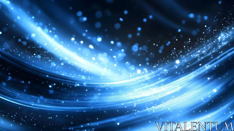 Abstract flowing blue light waves with glowing particles, digital style.