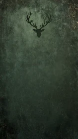 Silent antlered silhouette over moss-dark forest hush.