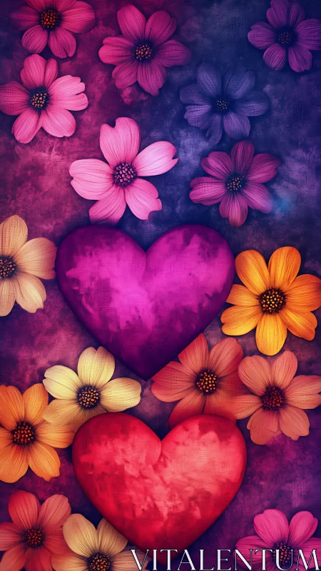 Hearts and Cosmos Flowers in Harmony.