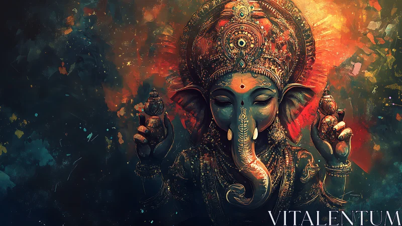 Cosmic Ganesha breathes embers of color into the void