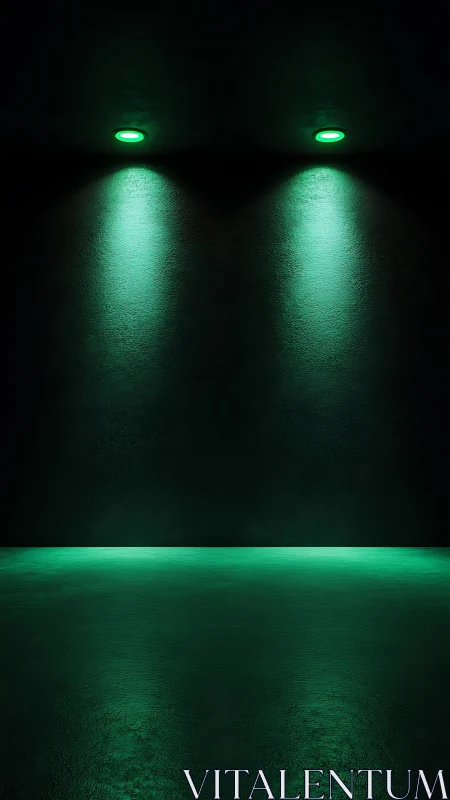 Twin emerald downlights illuminate textured concrete chamber