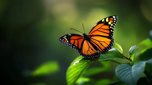 High-macro study of orange butterfly perched on wet foliage
