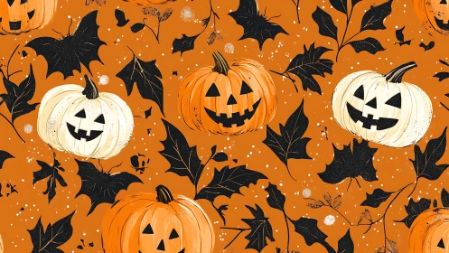 Vector jack-o&rsquo;-lantern array with high-contrast foliage pattern.