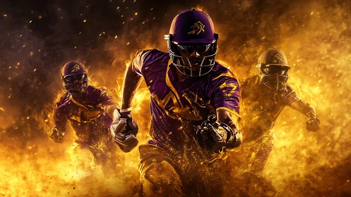 Fiery cricket heroes sprint forward in a blaze of energy.