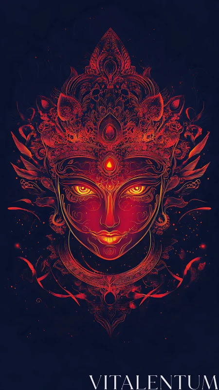 Luminous fire goddess portrait with ornate fractal crown.
