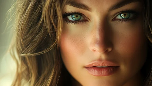 Hyper-detailed female portrait emphasizes iris microstructure and skin