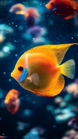 Neon reef diva gliding through midnight sapphire currents.