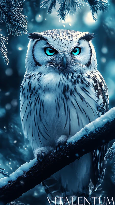 Digital owl render depicts perched bird in cold forest light