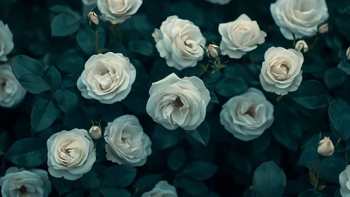 White Roses with Dark Green Foliage