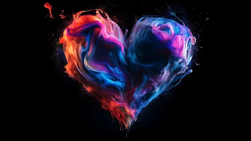 Neon Heart: Flowing Fire and Ice Fusion