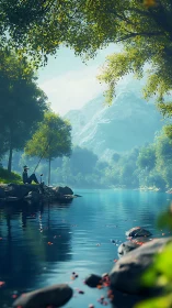 Riverbank daydreamer angling for quiet under emerald canopies.