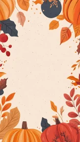 Autumn pumpkins and foliage framing soft speckled backdrop.