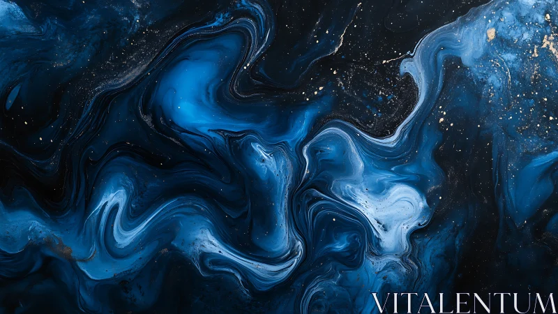 Midnight blue swirls drift like gentle cosmic ocean waves.