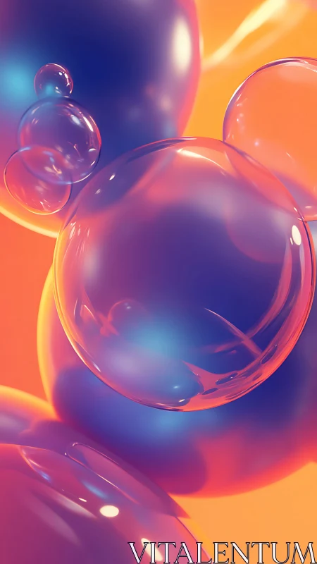 Translucent gradient spheres on orange background surface.