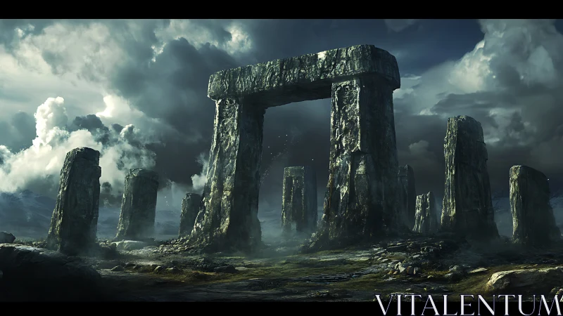 Stormlit stone circle where ancient legends linger softly.