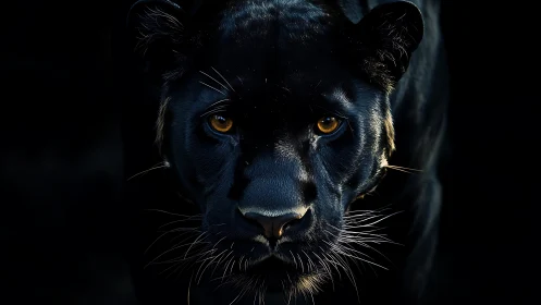 Black panther frontal portrait against dark background