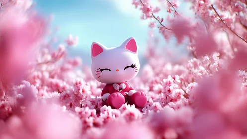 Whimsical Cat Nestled in Blooming Cherry Blossoms.