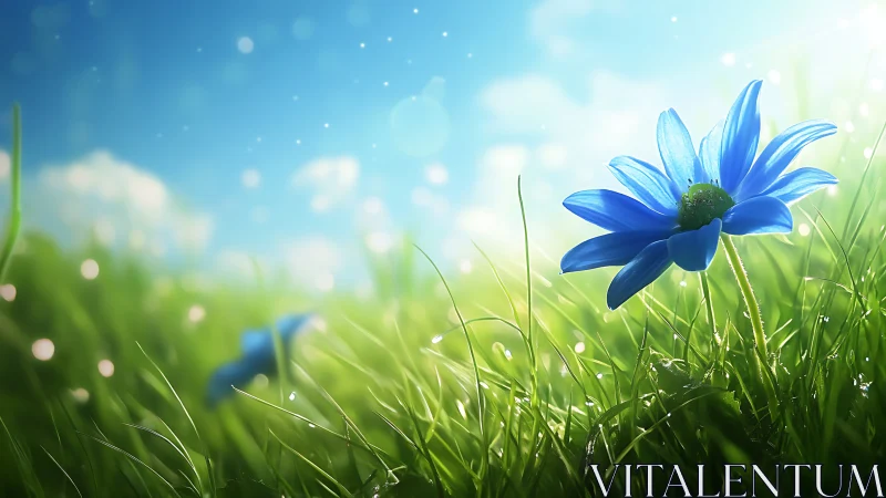 Cerulean Daisy in Natural Bokeh Field. Macro Perspective.