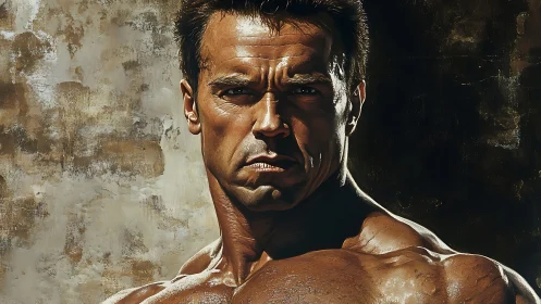 Intense muscular male portrait in dramatic lighting.